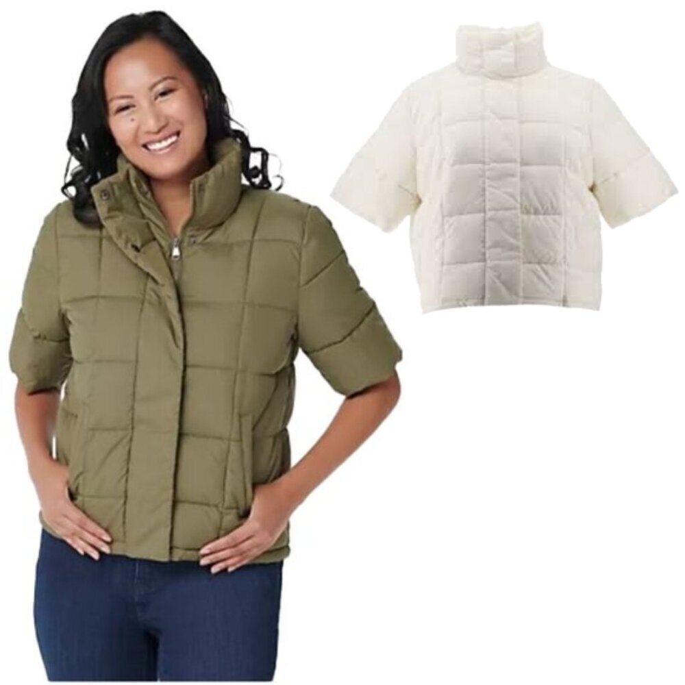 🆕 CENTIGRADE Quilted Elbow-Sleeve
Puffer Jacket White Short Sleeve Jacket L